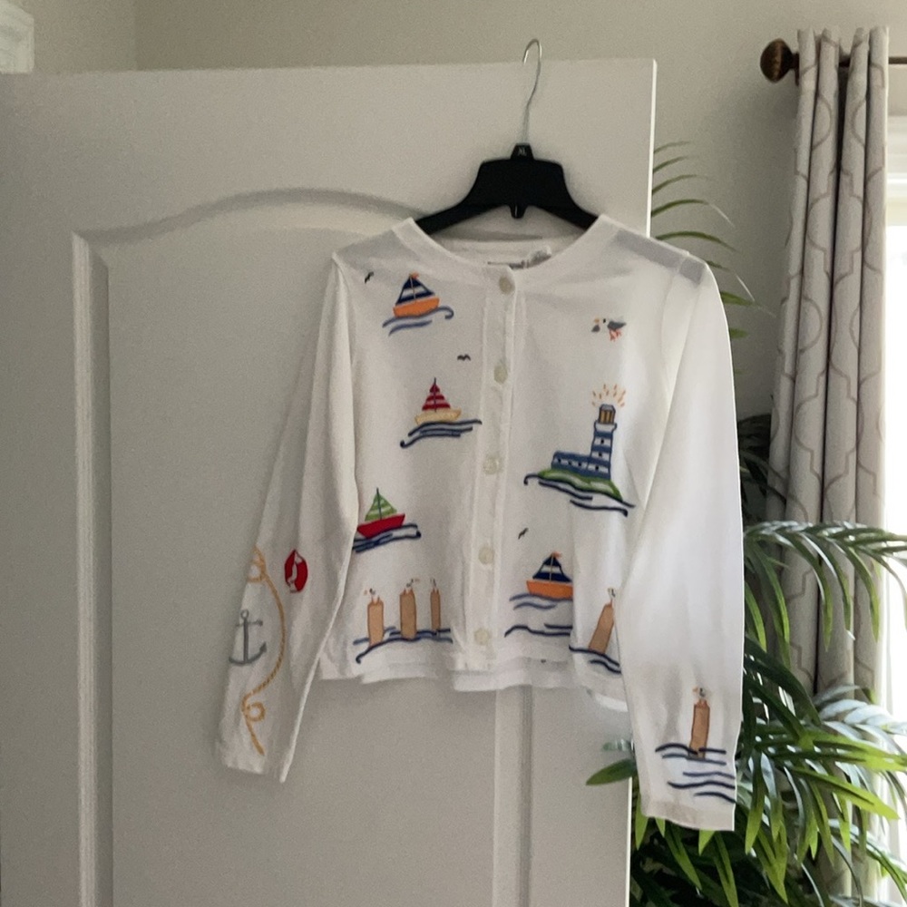 Michael Simon White Cardigan with Nautical Embroidery